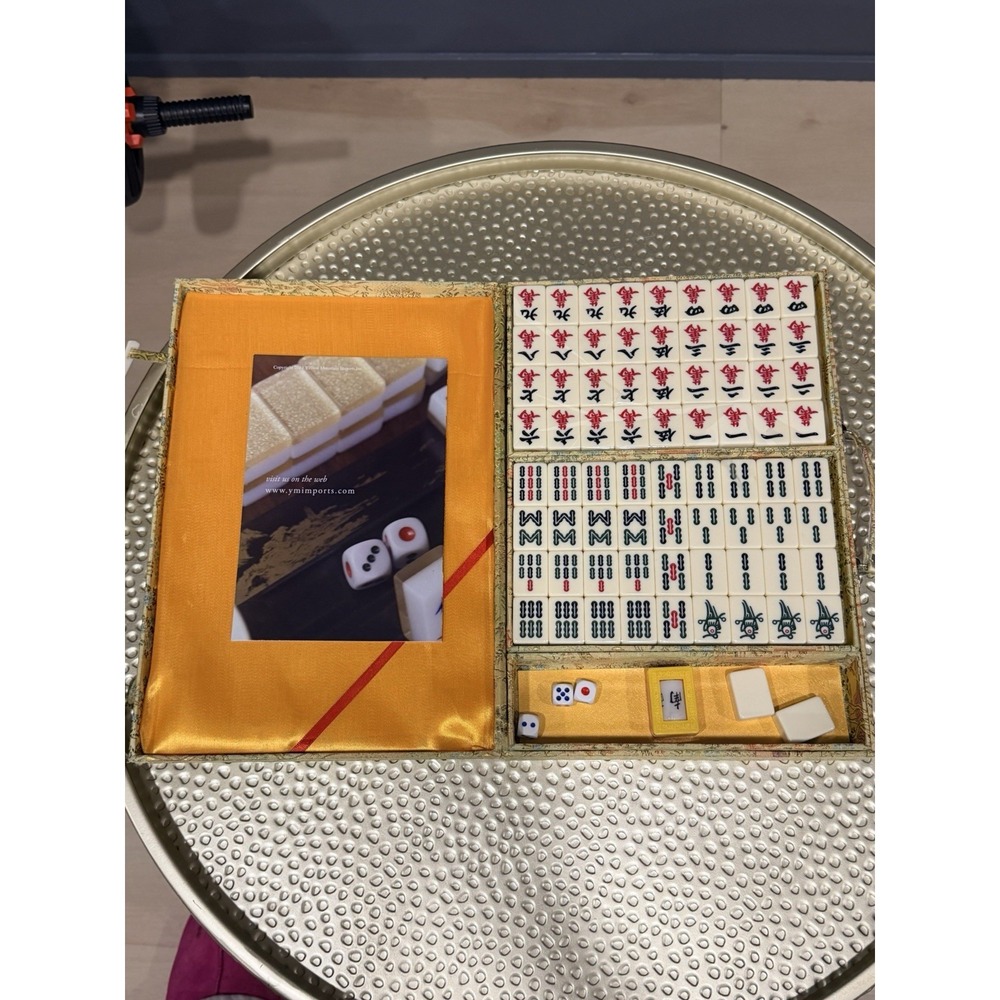 Vintage Chinese Mahjong Set Traditional Tiles Mah-Jong Game Set w/ Case Box